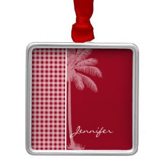 Summer Palm; Carmine Red Gingham; Checkered Christmas Tree Ornaments