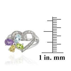 Glitzy Rocks Sterling Silver Multi gemstone and Diamond Accent Heart Flower Ring Glitzy Rocks Gemstone Rings
