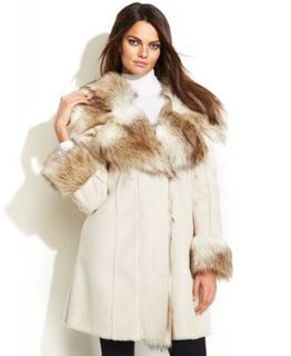 INC International Concepts Faux Fur Trimmed Faux Shearling Coat   Coats   Women