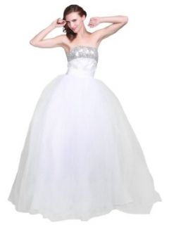 Topwedding Strapless Sequined Bodice Tulle Ball Gown Wedding Dress