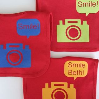 personalised bib camera print by littlechook personalised childrens clothing
