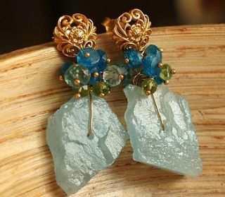 sliced druzy aquamarine gem earrings by prisha jewels