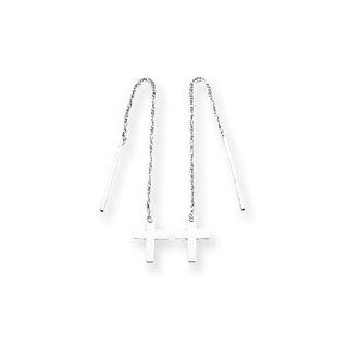 Sardelli   14kt White Gold Polished Thread Of Gold with Cross Earrings Jewelry