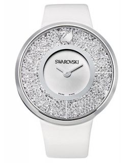 Swarovski Watch, Womens Swiss Crystalline White Calfskin Leather Strap 40mm 1135989   Fashion Jewelry   Jewelry & Watches