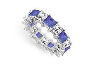 Unique Jewelry UB18WSQ500DS232 Diamond and Blue Sapphire Eternity Band  18K White Gold   5.00 CT TGW  Size 7 Unique Jewelry Jewelry