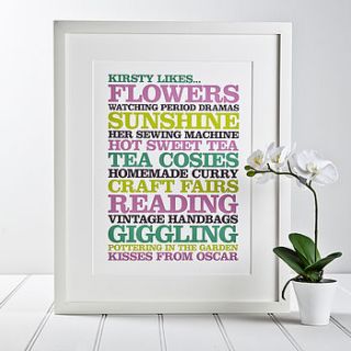 personalised 'likes' poster print by rosie robins