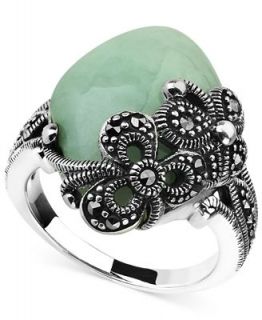 Genevieve & Grace Sterling Silver Jade (10 1/3 ct. t.w.) and Marcasite Marquise Ring   Rings   Jewelry & Watches
