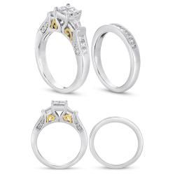 14k Two Tone Gold 1ct TDW Princess and Baguette Cut Diamond Bridal Set (G H, I1) Bridal Sets