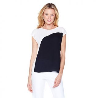 Vince Camuto Black and Ivory Colorblock Blouse