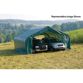 ShelterLogic Peak Style Double Wide Garage/Storage Shelter — Green, 40ft.L x 22ft.W x 13ft.H, 2 3/8in. Frame, Model# 82644  House Style Instant Garages