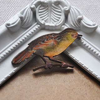brown wooden bird brooch by artysmarty
