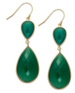 14k Gold over Sterling Silver Earrings, Pear Cut Green Onyx Double Drop Earrings (35 ct. t.w.)   Earrings   Jewelry & Watches
