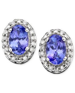 14k White Gold Earrings, Tanzanite (3/4 ct. t.w) and Diamond (1/10 ct. t.w.)   Earrings   Jewelry & Watches