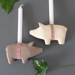 small wooden pig candle holder by lilac coast