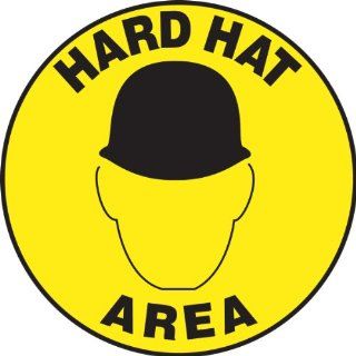 Accuform Signs MFS232 Slip Gard Adhesive Vinyl Round Floor Sign, Legend "HARD HAT AREA" with Graphic, 17" Diameter, Black on Yellow Industrial Floor Warning Signs