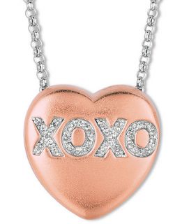 Sweethearts Diamond Necklace, 14k Rose Gold over Sterling Silver Diamond XOXO Heart Pendant (1/10 ct. t.w.)   Necklaces   Jewelry & Watches