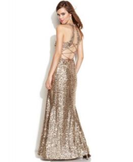 Betsy & Adam One Shoulder Sequined Gown   Dresses   Women