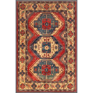 Afghan Hand knotted Kazak Beige/ Red Wool Rug (7'3 x 10'9) 7x9   10x14 Rugs