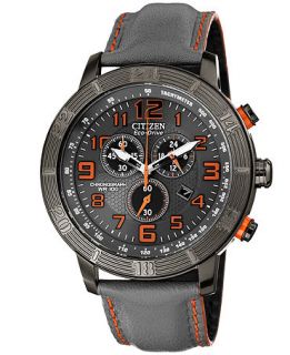 Citizen Mens Chronograph Drive from Citizen Eco Drive Gray Leather Strap Watch 46mm AT2227 08H   Watches   Jewelry & Watches