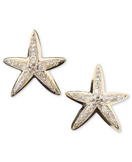 14k Gold Earrings, Starfish Diamond Accent   Earrings   Jewelry & Watches