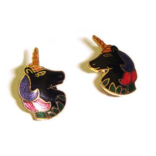 vintage enamel unicorn earrings by hannah makes things