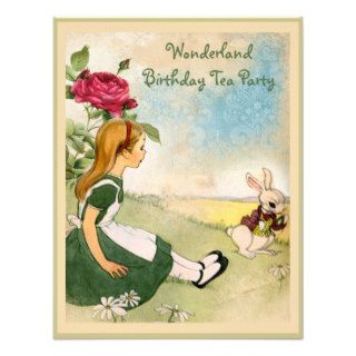 Alice & White Rabbit Wonderland Birthday Party Custom Invitations