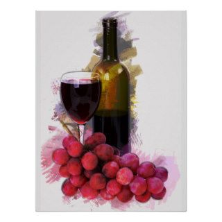 Marker Sketch, Wine Glass, Bottle, Grapes Print
