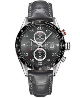 TAG Heuer Mens Swiss Automatic Chronograph Carrera Calibre 1887 Anthracite Alligator Leather Strap Watch 43mm CAR2A11.FC6313   Watches   Jewelry & Watches
