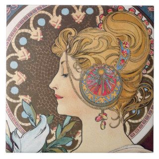Feather by Alphonse Mucha   Vintage Art Nouveau Ceramic Tiles