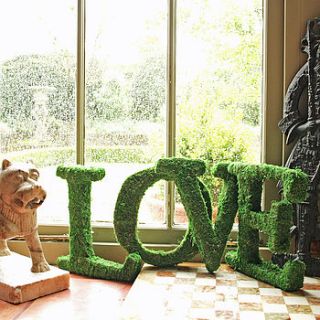 real moss covered decorative 'love' sign by the moss letter company