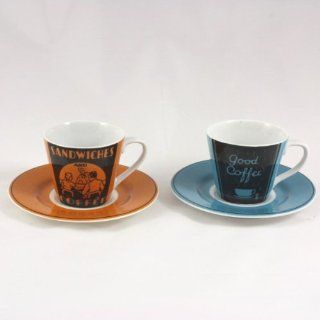 222 FIFTH Vintage Ad Fine Porcelain Espresso Cups and Saucers (Set of 2)  Drinkware Cups With Saucers  