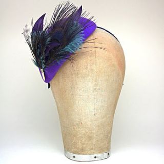 nancy. purple felt with peacock embellishment by lizzie lock millinery