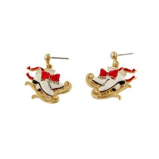 Classic Ice Skates with Flowing Red Ribbon Earrings Jewelry