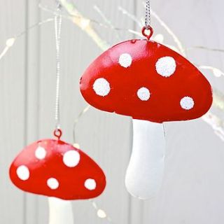 tin toadstool hanging decoration by lisa angel homeware and gifts