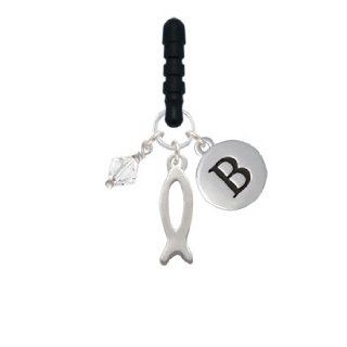 Fish Outline Initial Phone Candy Charm Position Head Up;Silver Pebble Initial B Cell Phones & Accessories