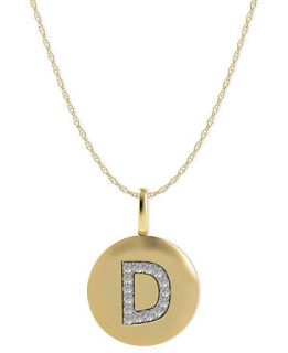14k Gold Necklace, Diamond Accent Letter D Disk Pendant   Necklaces   Jewelry & Watches