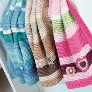 Clair de Lune   Natural Multi Stripe Knitted Pram Blanket  Nursery Bed Blankets  Baby