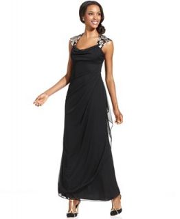 Xscape Dress, Cap Sleeve Metallic Lace Gown   Dresses   Women