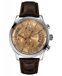 GUESS Watch, Mens Chronograph Brown Croco Grain Leather Strap 45mm U0192G1   Watches   Jewelry & Watches
