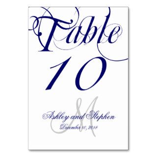 Navy Blue and White Monogram Wedding Table Cards