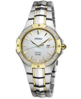 Seiko Watch, Womens Solar Diamond Accent Two Tone Stainless Steel Bracelet 27mm SUT068   Watches   Jewelry & Watches