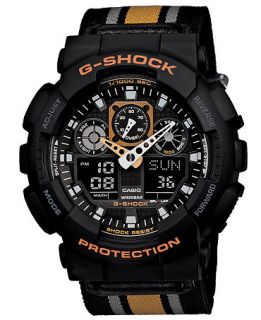 G Shock Mens Analog Digital Yellow Striped Gray Cloth Strap Watch 52x55mm GA100MC 1A4   Watches   Jewelry & Watches