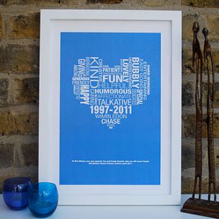 personalised typographic heart print by word bird