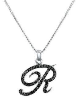 Sterling Silver Necklace, Black Diamond R Initial Pendant (1/4 ct. t.w.)   Necklaces   Jewelry & Watches