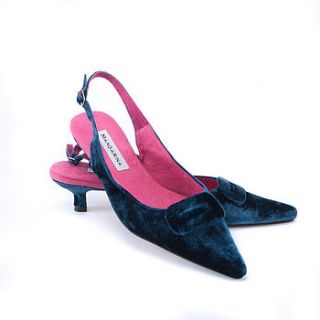 teal velvet slingback kitten heels by mandarina shoes