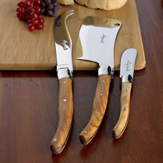 Wine Enthusiast Jean Dubost Laguiole 3 piece Cheese Knife Set   Olivewood