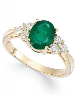 14k Gold Ring, Emerald (1 1/10 ct. t.w.) and Diamond (1/3 ct. t.w.) Oval Ring   Rings   Jewelry & Watches
