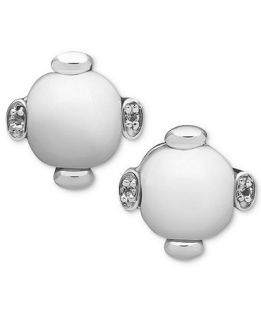 Sterling Silver Earrings, White Agate (9mm) and White Topaz Accent Stud Earrings   Earrings   Jewelry & Watches