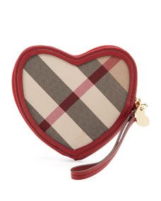 Burberry Check Heart Shaped Coin Purse, Lacquer Red