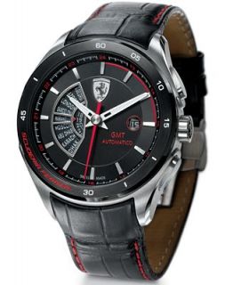Scuderia Ferrari Watch, Mens Swiss Automatic Gran Premio World Time Black Calfskin Leather Strap 45mm 830097   Watches   Jewelry & Watches